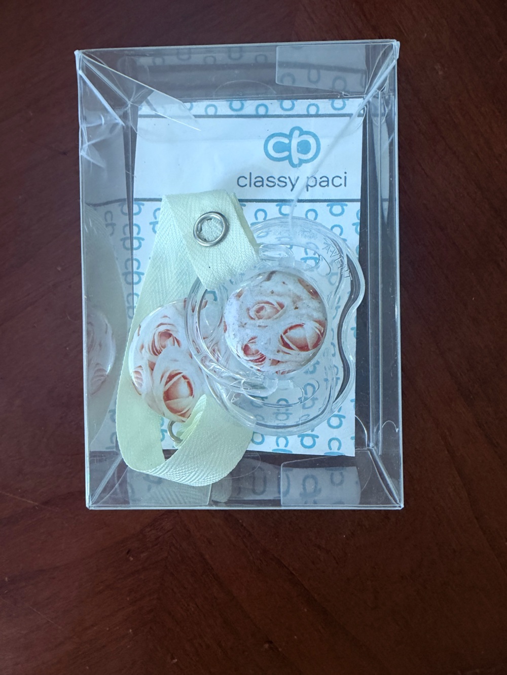 Classy Paci Rose Pacifier with Cream Strap
